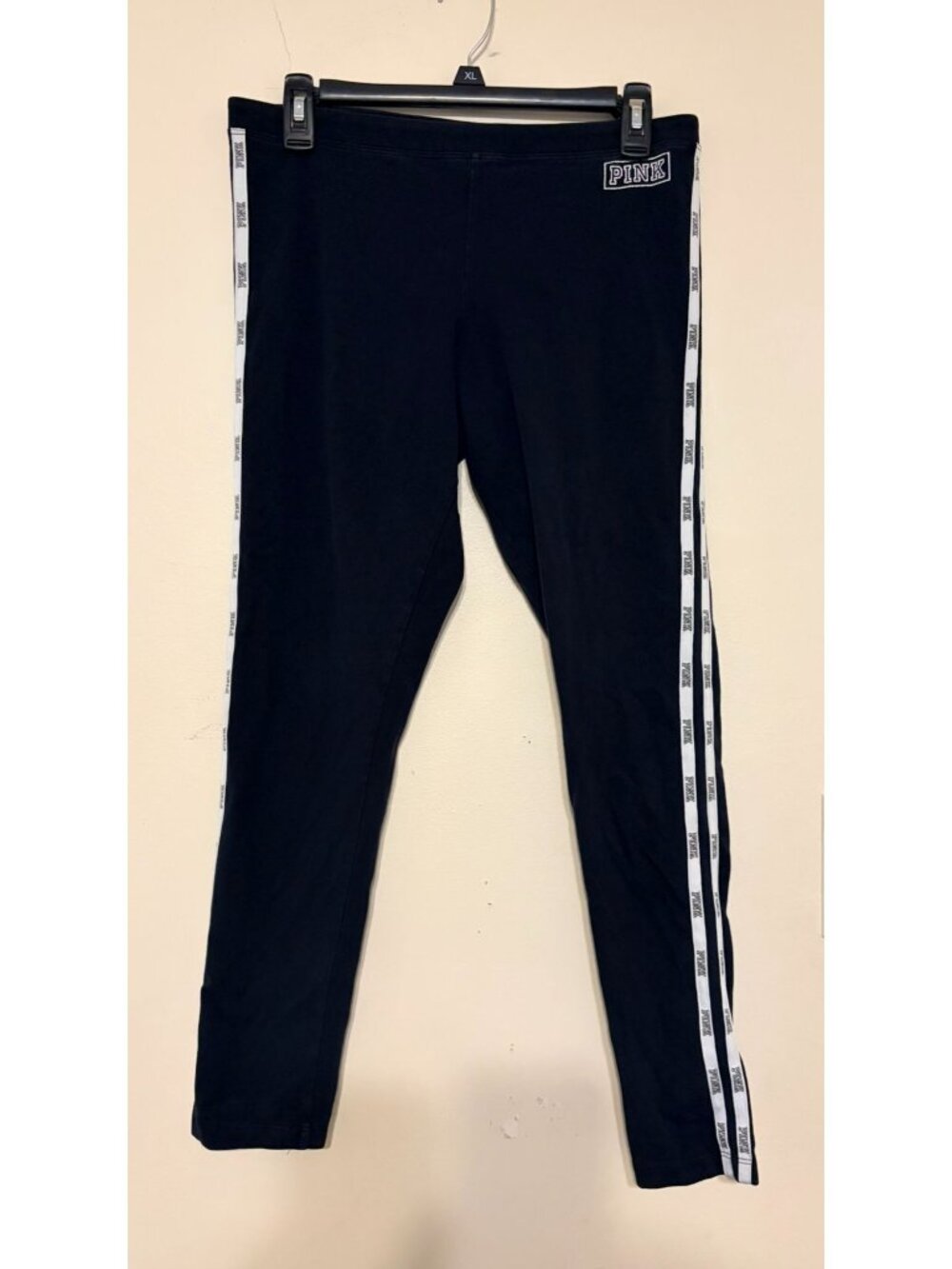 VS PINK Victoria's Secret Black White Striped Pull On Leggings Size Large